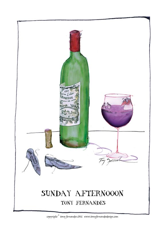 Sunday Afternooon - fun red wine lovers print by Tony Fernandes